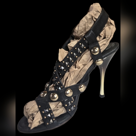 Size 8 Latitude Femme Leather Studded Strappy Stiletto Heel Sandals Womens - Picture 2 of 4